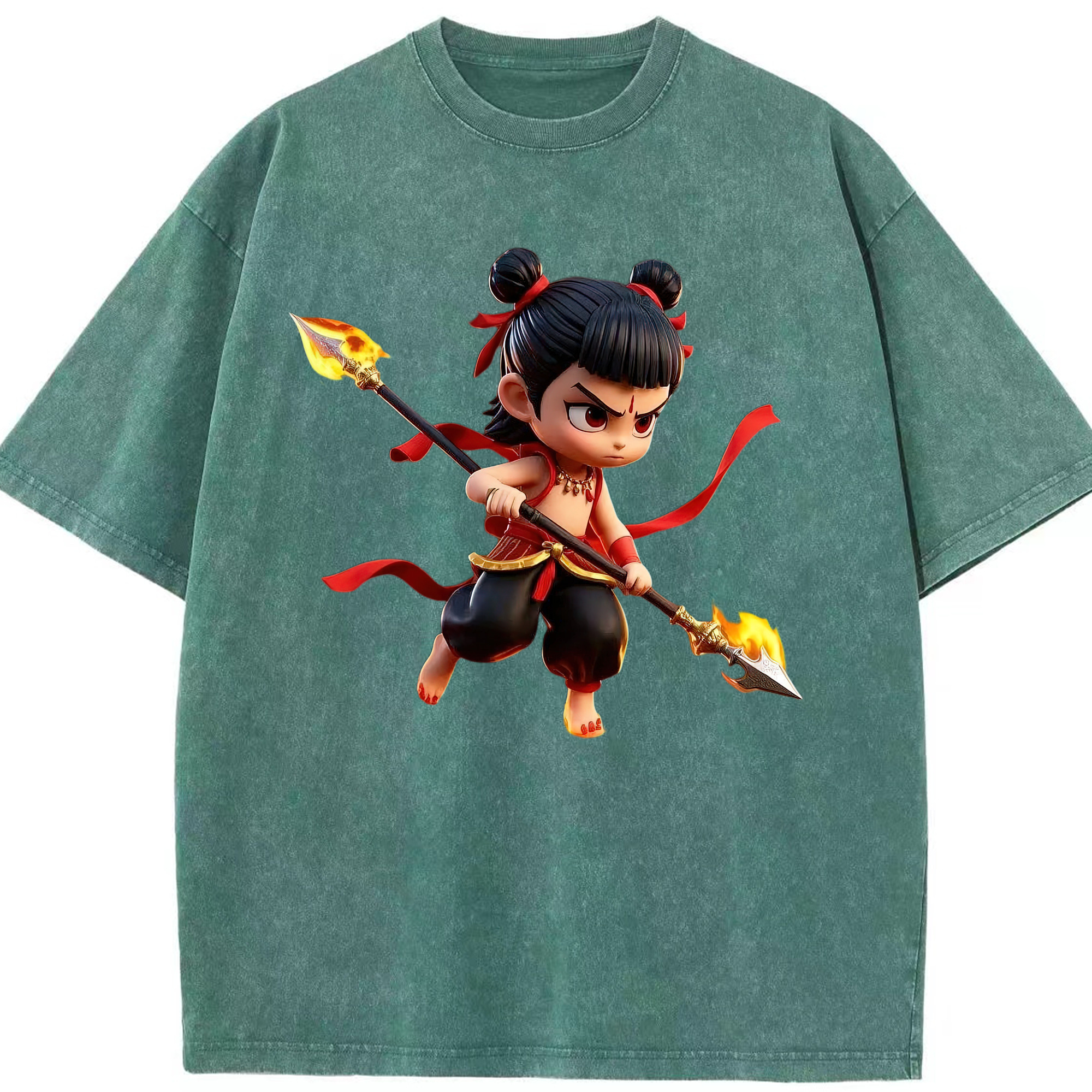 （画像用） Ne Zha 2 ナタ 魔童の大暴れ 綿100% ヴィンテージ風 半袖Tシャツ（フロントプリント）